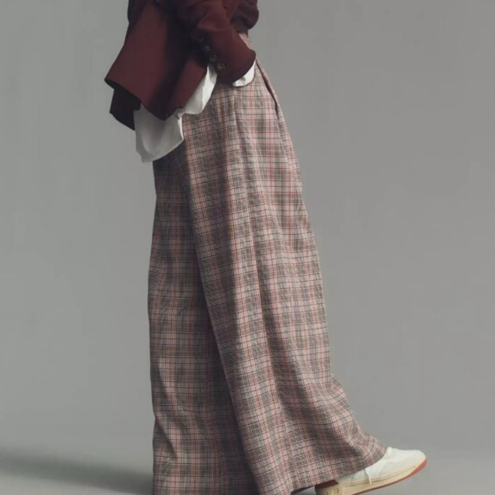 NWT Avery Pleated Wide-Leg Trousers by Maeve: Plaid Edition from Anthropologie